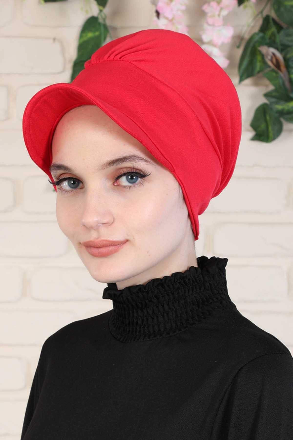 Soft Cotton Newsboy Visor Cap for Women, Stylish Lightweight Plain Turban Visor Cap for Daily Use, Fashionable Turban Chemo Headwrap,B-30 Red