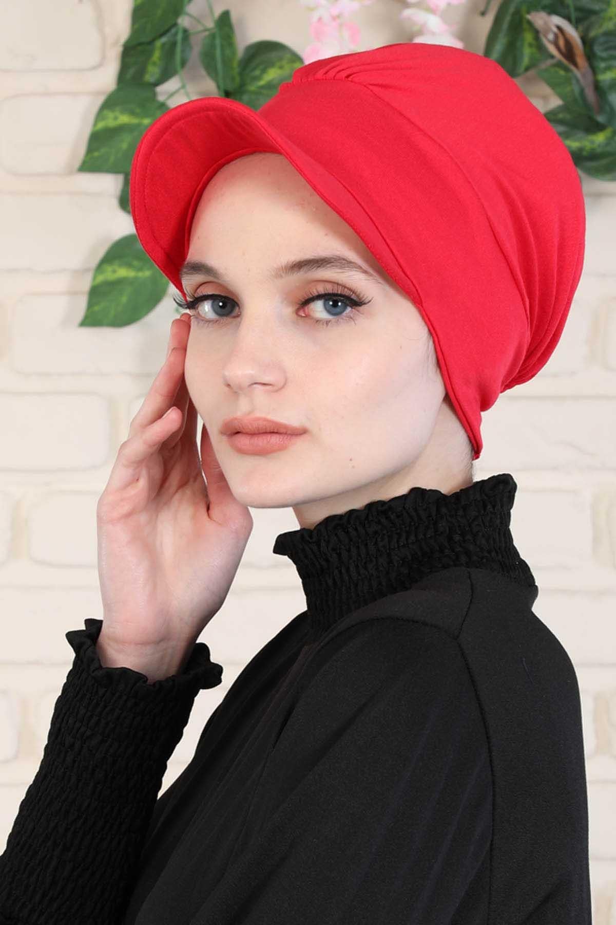 Soft Cotton Newsboy Visor Cap for Women, Stylish Lightweight Plain Turban Visor Cap for Daily Use, Fashionable Turban Chemo Headwrap,B-30 Red