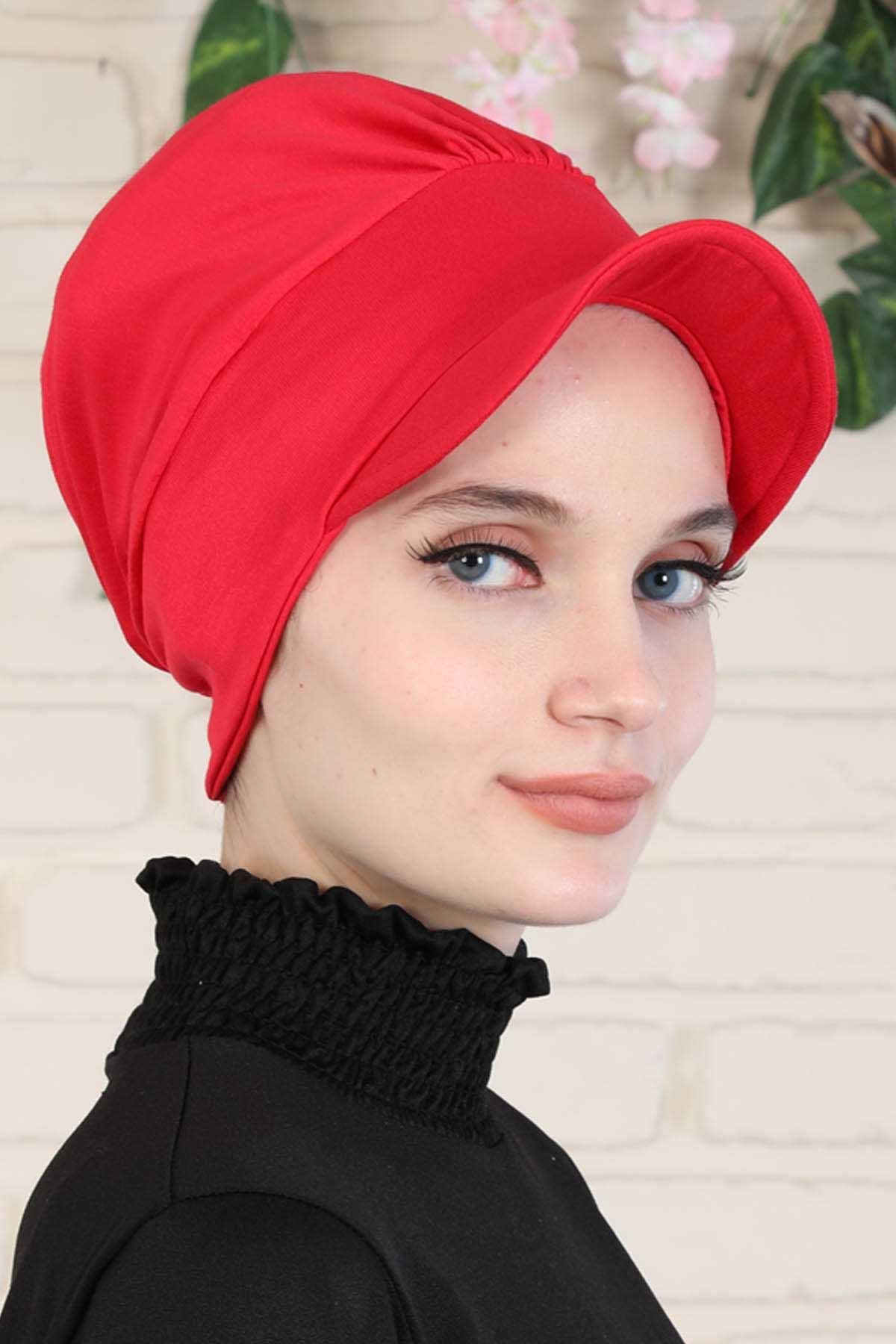 Soft Cotton Newsboy Visor Cap for Women, Stylish Lightweight Plain Turban Visor Cap for Daily Use, Fashionable Turban Chemo Headwrap,B-30 Red