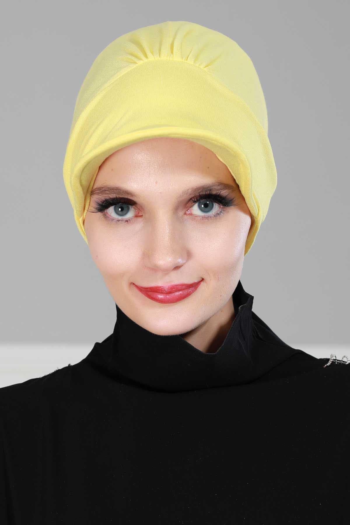 Soft Cotton Newsboy Visor Cap for Women, Stylish Lightweight Plain Turban Visor Cap for Daily Use, Fashionable Turban Chemo Headwrap,B-30 Yellow
