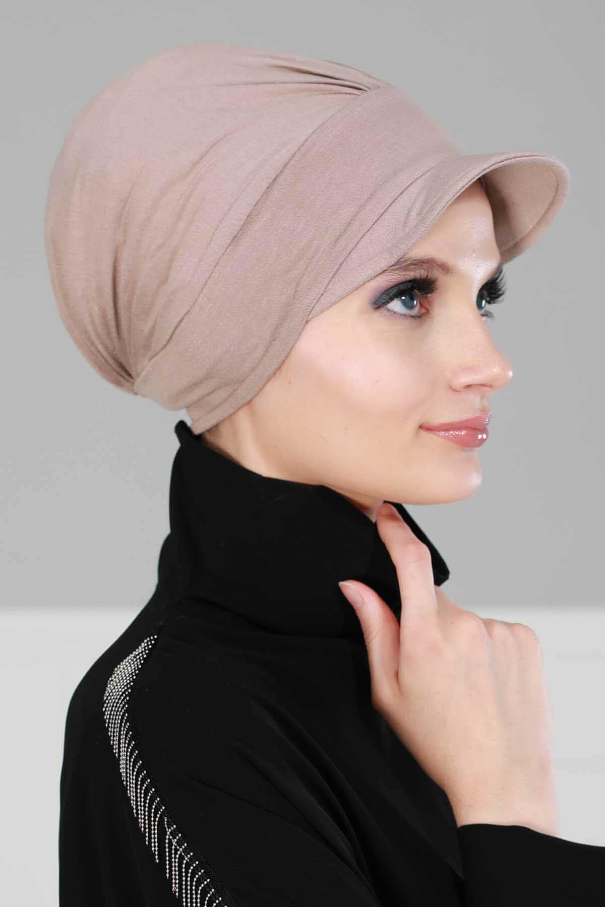 Soft Cotton Newsboy Visor Cap for Women, Stylish Lightweight Plain Turban Visor Cap for Daily Use, Fashionable Turban Chemo Headwrap,B-30 Mink