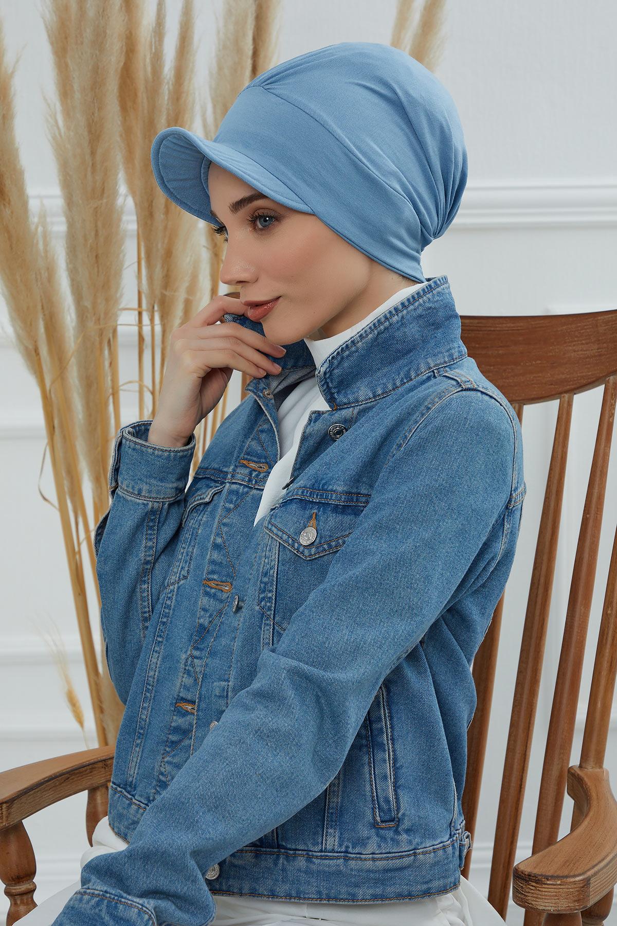 Soft Cotton Newsboy Visor Cap for Women, Stylish Lightweight Plain Turban Visor Cap for Daily Use, Fashionable Turban Chemo Headwrap,B-30 Blue