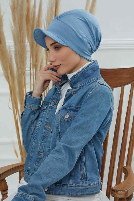 Soft Cotton Newsboy Visor Cap for Women, Stylish Lightweight Plain Turban Visor Cap for Daily Use, Fashionable Turban Chemo Headwrap,B-30 Blue