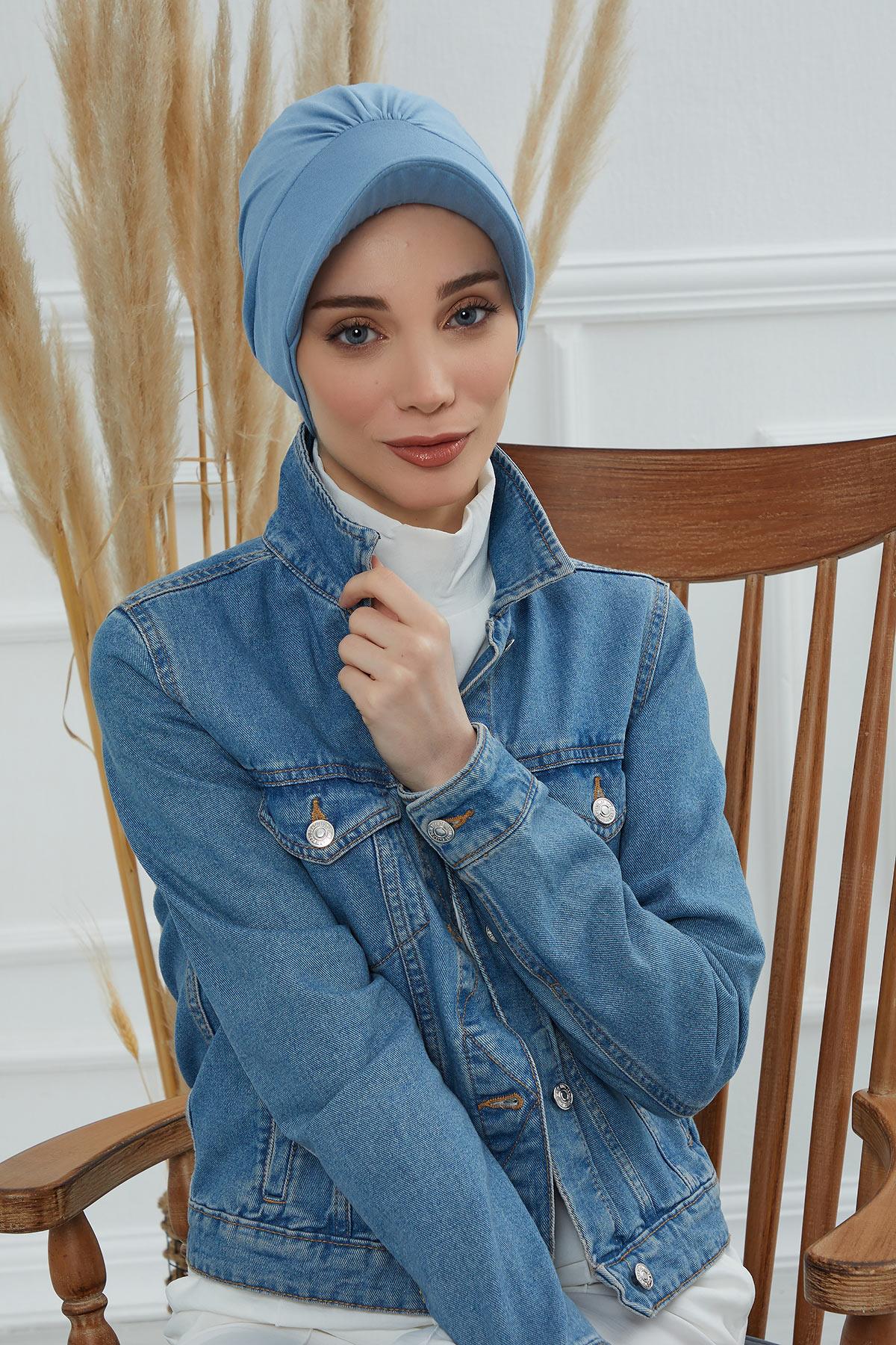 Soft Cotton Newsboy Visor Cap for Women, Stylish Lightweight Plain Turban Visor Cap for Daily Use, Fashionable Turban Chemo Headwrap,B-30 Blue