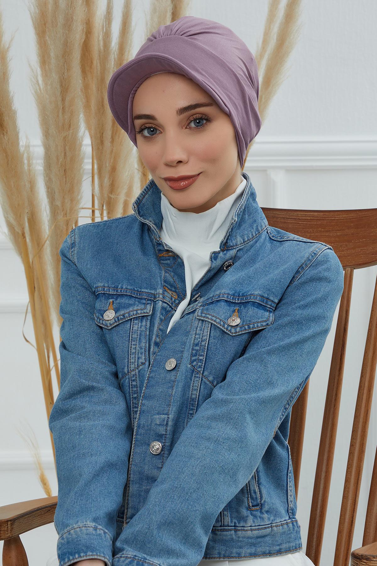 Soft Cotton Newsboy Visor Cap for Women, Stylish Lightweight Plain Turban Visor Cap for Daily Use, Fashionable Turban Chemo Headwrap,B-30 Lilac