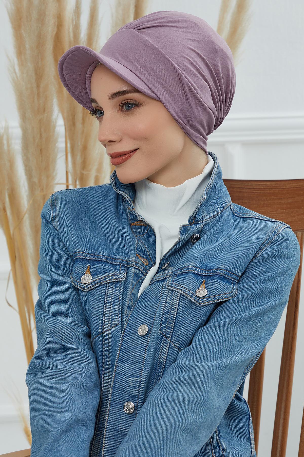 Soft Cotton Newsboy Visor Cap for Women, Stylish Lightweight Plain Turban Visor Cap for Daily Use, Fashionable Turban Chemo Headwrap,B-30 Lilac
