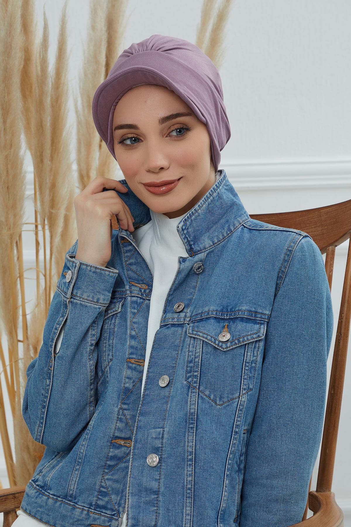 Soft Cotton Newsboy Visor Cap for Women, Stylish Lightweight Plain Turban Visor Cap for Daily Use, Fashionable Turban Chemo Headwrap,B-30 Lilac