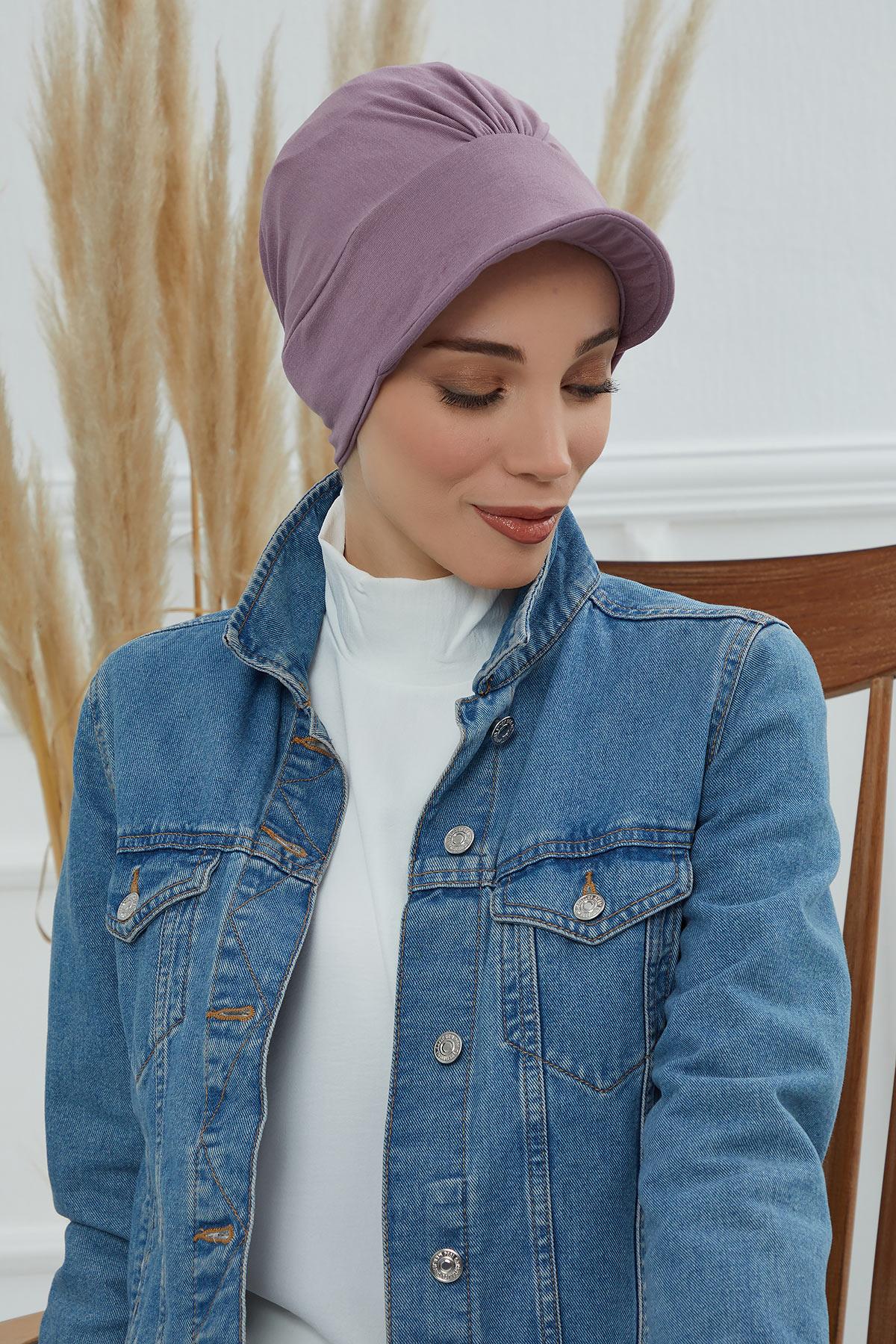 Soft Cotton Newsboy Visor Cap for Women, Stylish Lightweight Plain Turban Visor Cap for Daily Use, Fashionable Turban Chemo Headwrap,B-30 Lilac