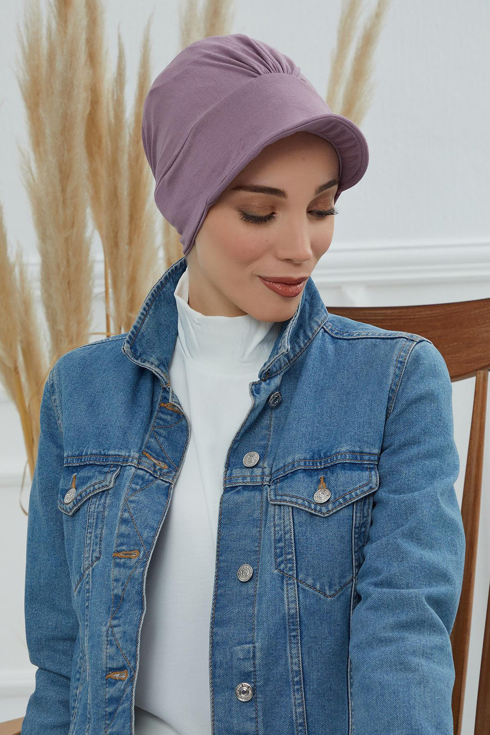 Soft Cotton Newsboy Visor Cap for Women, Stylish Lightweight Plain Turban Visor Cap for Daily Use, Fashionable Turban Chemo Headwrap,B-30 Lilac
