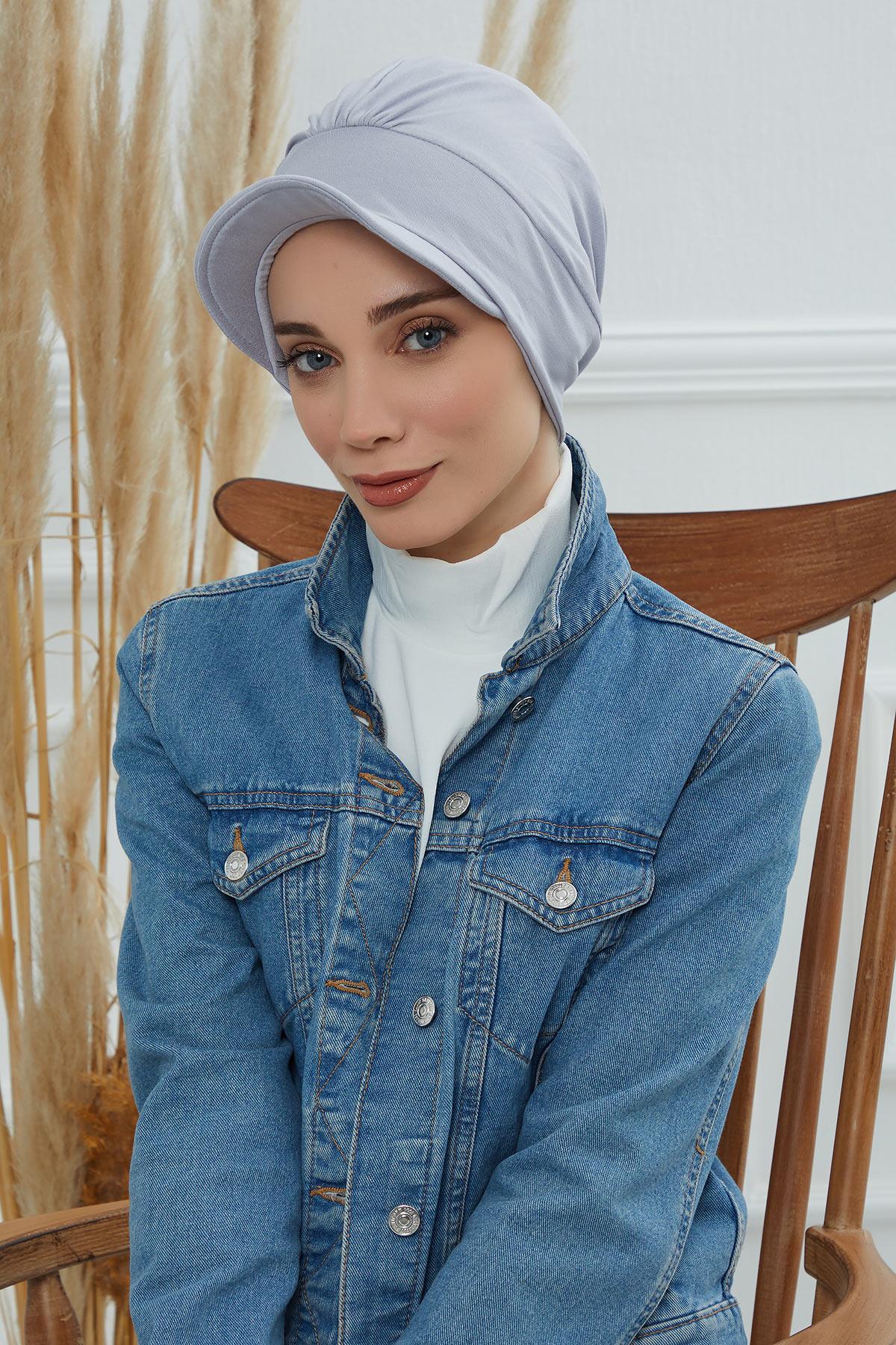 Soft Cotton Newsboy Visor Cap for Women, Stylish Lightweight Plain Turban Visor Cap for Daily Use, Fashionable Turban Chemo Headwrap,B-30 Grey 2