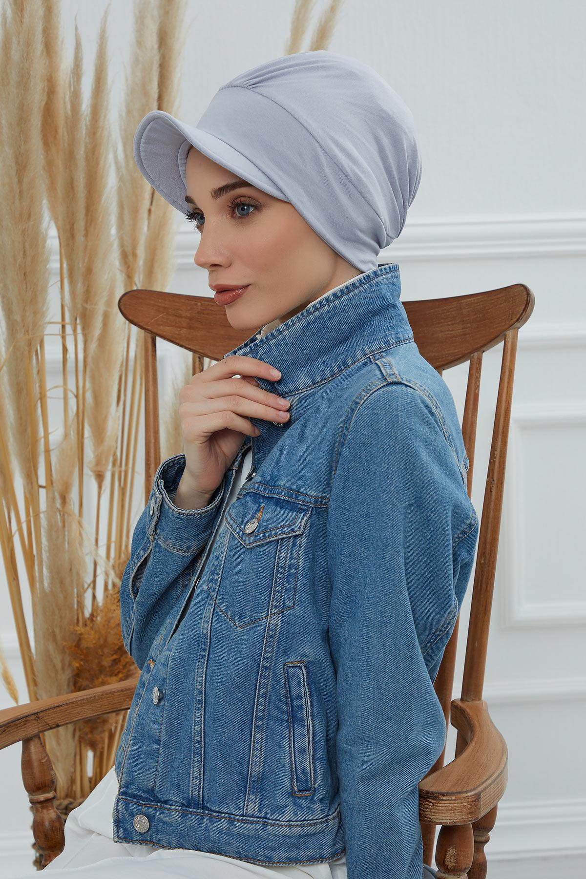 Soft Cotton Newsboy Visor Cap for Women, Stylish Lightweight Plain Turban Visor Cap for Daily Use, Fashionable Turban Chemo Headwrap,B-30 Grey 2