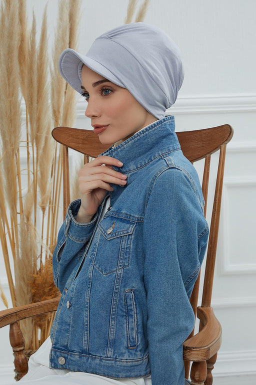 Soft Cotton Newsboy Visor Cap for Women, Stylish Lightweight Plain Turban Visor Cap for Daily Use, Fashionable Turban Chemo Headwrap,B-30 Grey 2