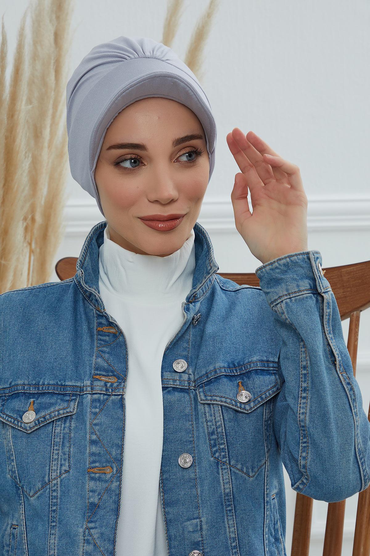 Soft Cotton Newsboy Visor Cap for Women, Stylish Lightweight Plain Turban Visor Cap for Daily Use, Fashionable Turban Chemo Headwrap,B-30 Grey 2