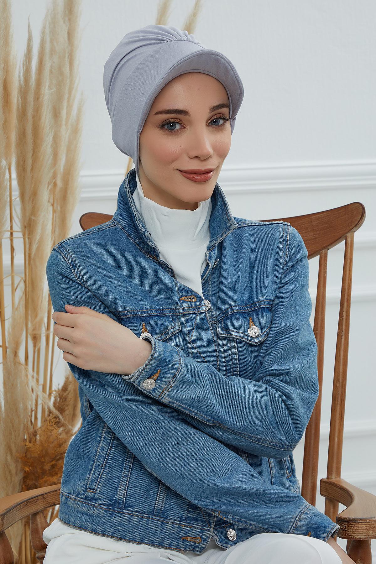 Soft Cotton Newsboy Visor Cap for Women, Stylish Lightweight Plain Turban Visor Cap for Daily Use, Fashionable Turban Chemo Headwrap,B-30 Grey 2