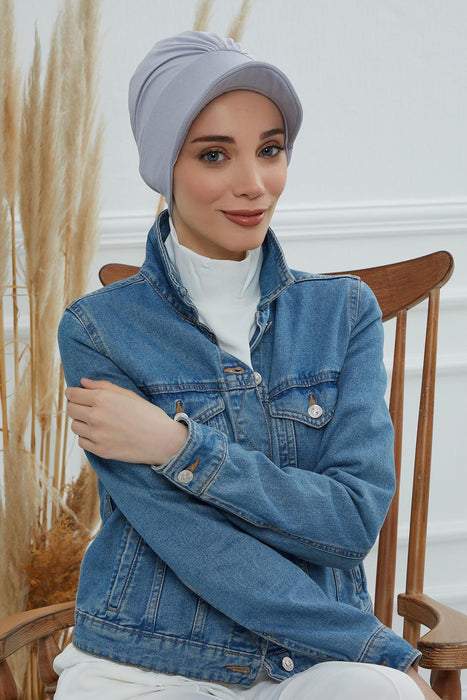 Soft Cotton Newsboy Visor Cap for Women, Stylish Lightweight Plain Turban Visor Cap for Daily Use, Fashionable Turban Chemo Headwrap,B-30 Grey 2