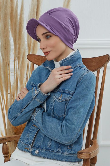 Soft Cotton Newsboy Visor Cap for Women, Stylish Lightweight Plain Turban Visor Cap for Daily Use, Fashionable Turban Chemo Headwrap,B-30 Purple 2