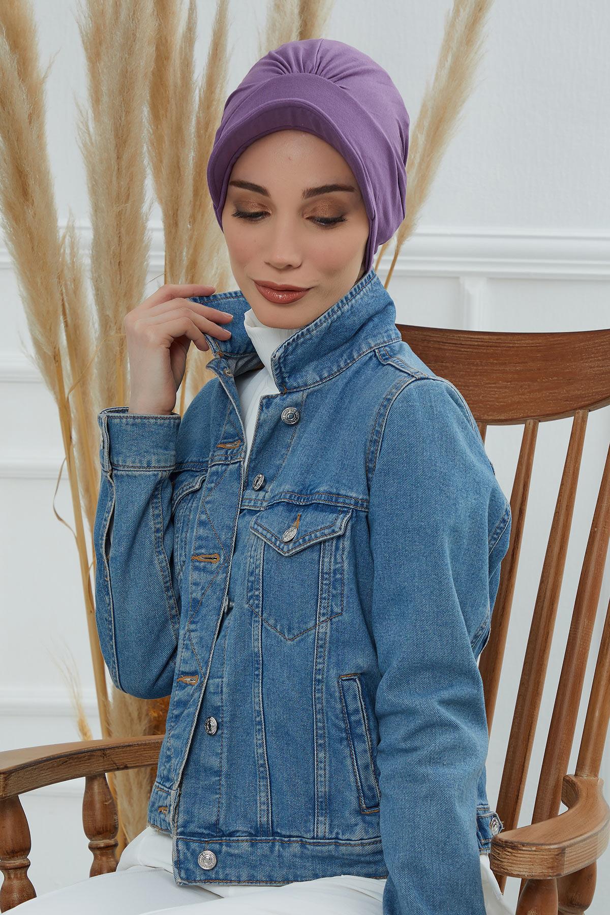 Soft Cotton Newsboy Visor Cap for Women, Stylish Lightweight Plain Turban Visor Cap for Daily Use, Fashionable Turban Chemo Headwrap,B-30 Purple 2