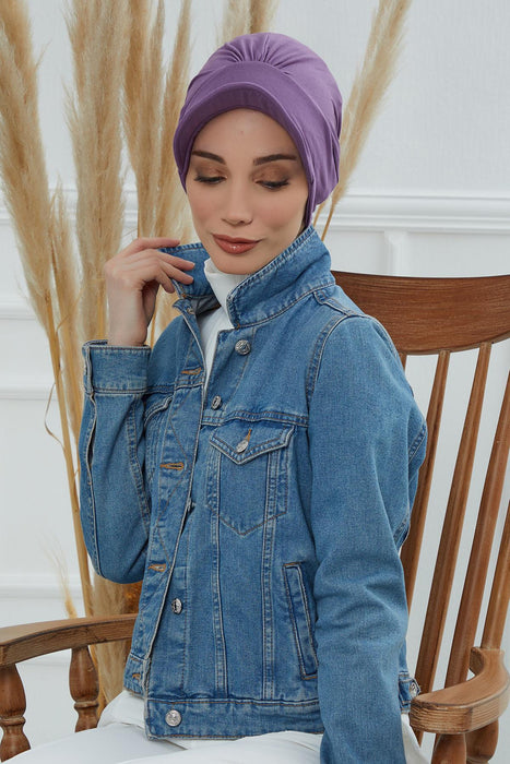 Soft Cotton Newsboy Visor Cap for Women, Stylish Lightweight Plain Turban Visor Cap for Daily Use, Fashionable Turban Chemo Headwrap,B-30 Purple 2
