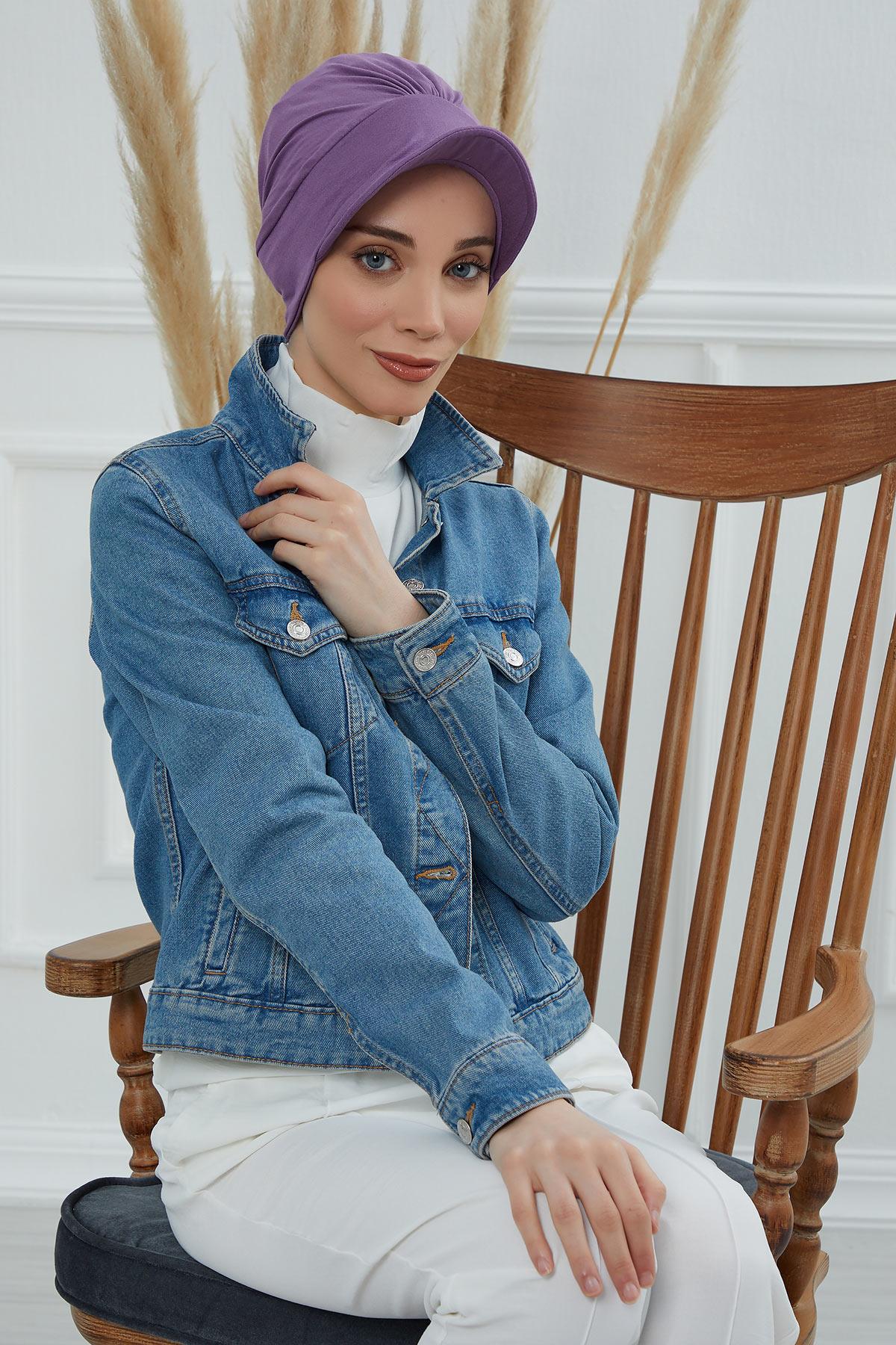 Soft Cotton Newsboy Visor Cap for Women, Stylish Lightweight Plain Turban Visor Cap for Daily Use, Fashionable Turban Chemo Headwrap,B-30 Purple 2