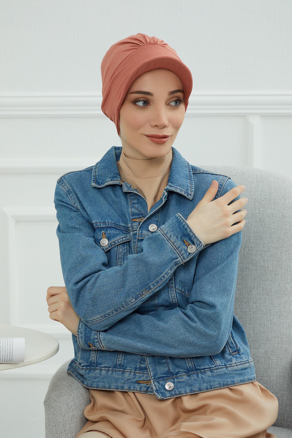 Soft Cotton Newsboy Visor Cap for Women, Stylish Lightweight Plain Turban Visor Cap for Daily Use, Fashionable Turban Chemo Headwrap,B-30 Salmon