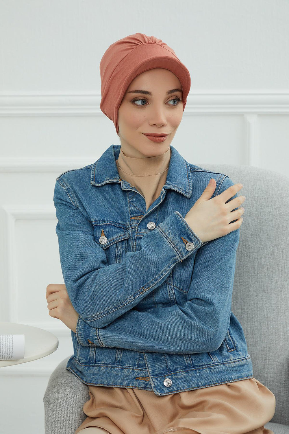 Soft Cotton Newsboy Visor Cap for Women, Stylish Lightweight Plain Turban Visor Cap for Daily Use, Fashionable Turban Chemo Headwrap,B-30 Salmon