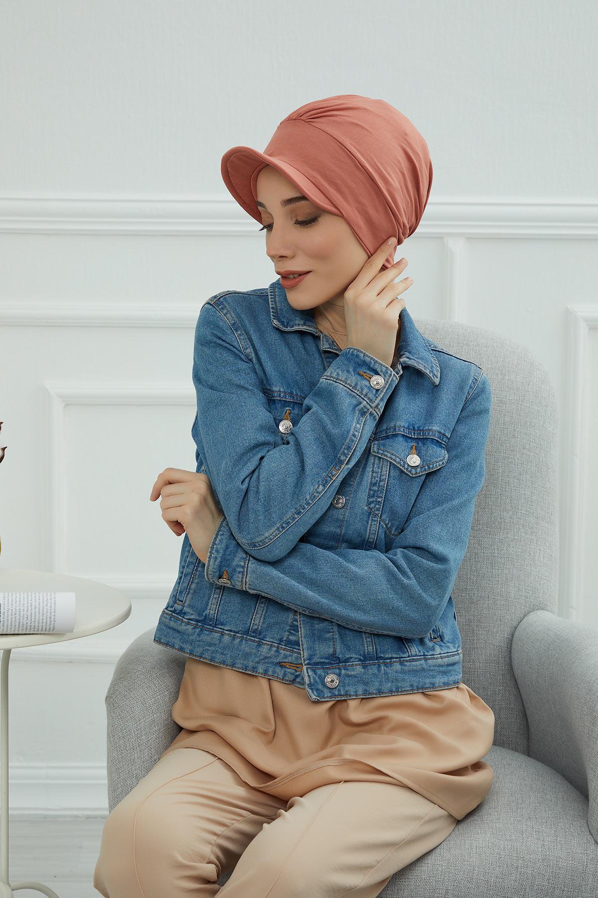 Soft Cotton Newsboy Visor Cap for Women, Stylish Lightweight Plain Turban Visor Cap for Daily Use, Fashionable Turban Chemo Headwrap,B-30 Salmon
