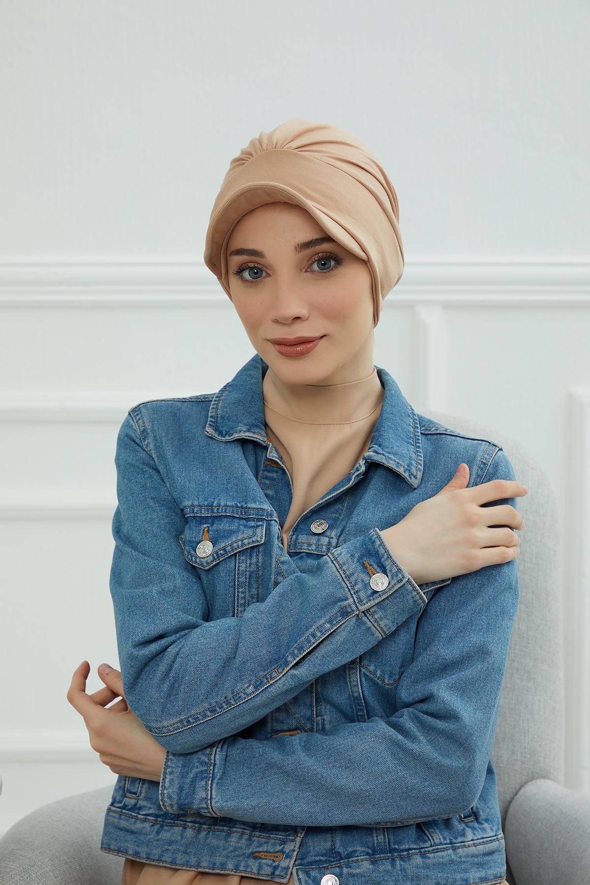 Soft Cotton Newsboy Visor Cap for Women, Stylish Lightweight Plain Turban Visor Cap for Daily Use, Fashionable Turban Chemo Headwrap,B-30 Sand Brown