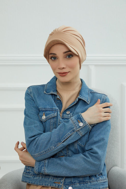 Soft Cotton Newsboy Visor Cap for Women, Stylish Lightweight Plain Turban Visor Cap for Daily Use, Fashionable Turban Chemo Headwrap,B-30 Sand Brown