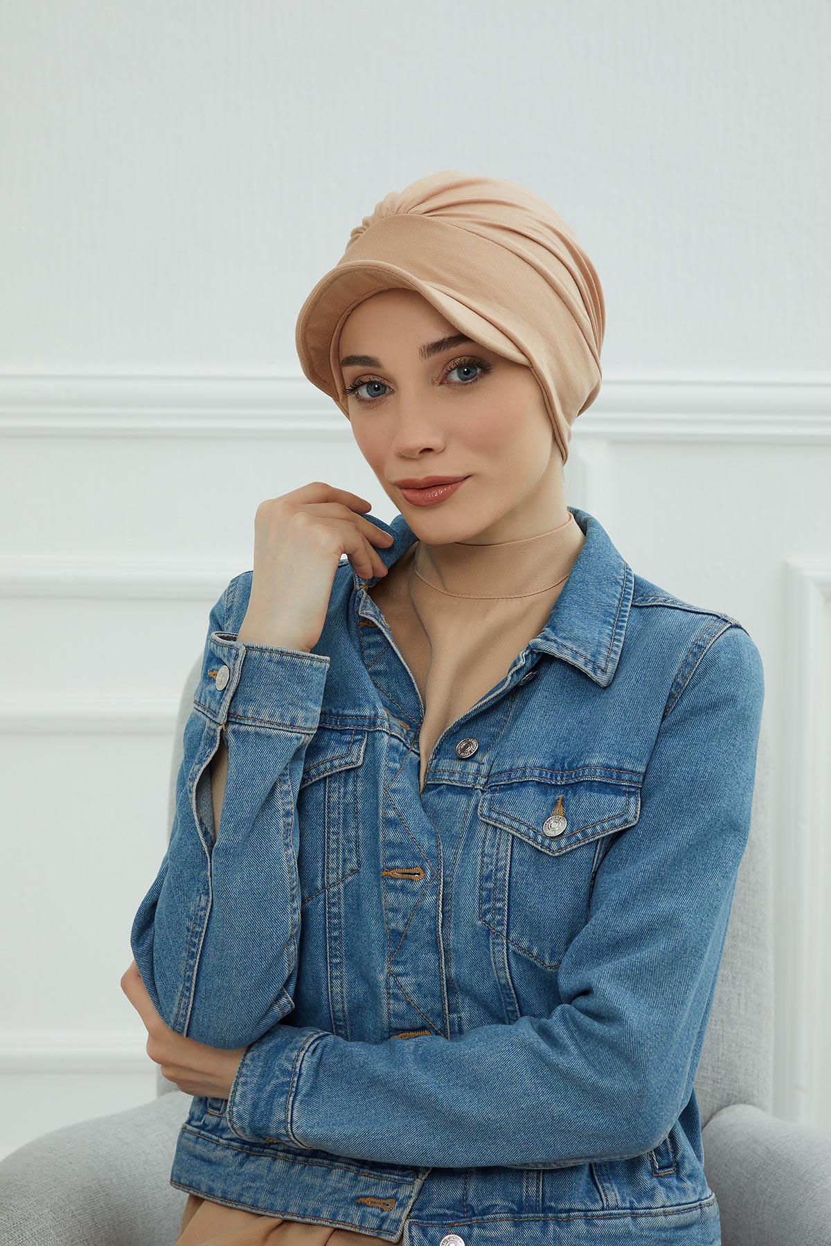 Soft Cotton Newsboy Visor Cap for Women, Stylish Lightweight Plain Turban Visor Cap for Daily Use, Fashionable Turban Chemo Headwrap,B-30 Sand Brown