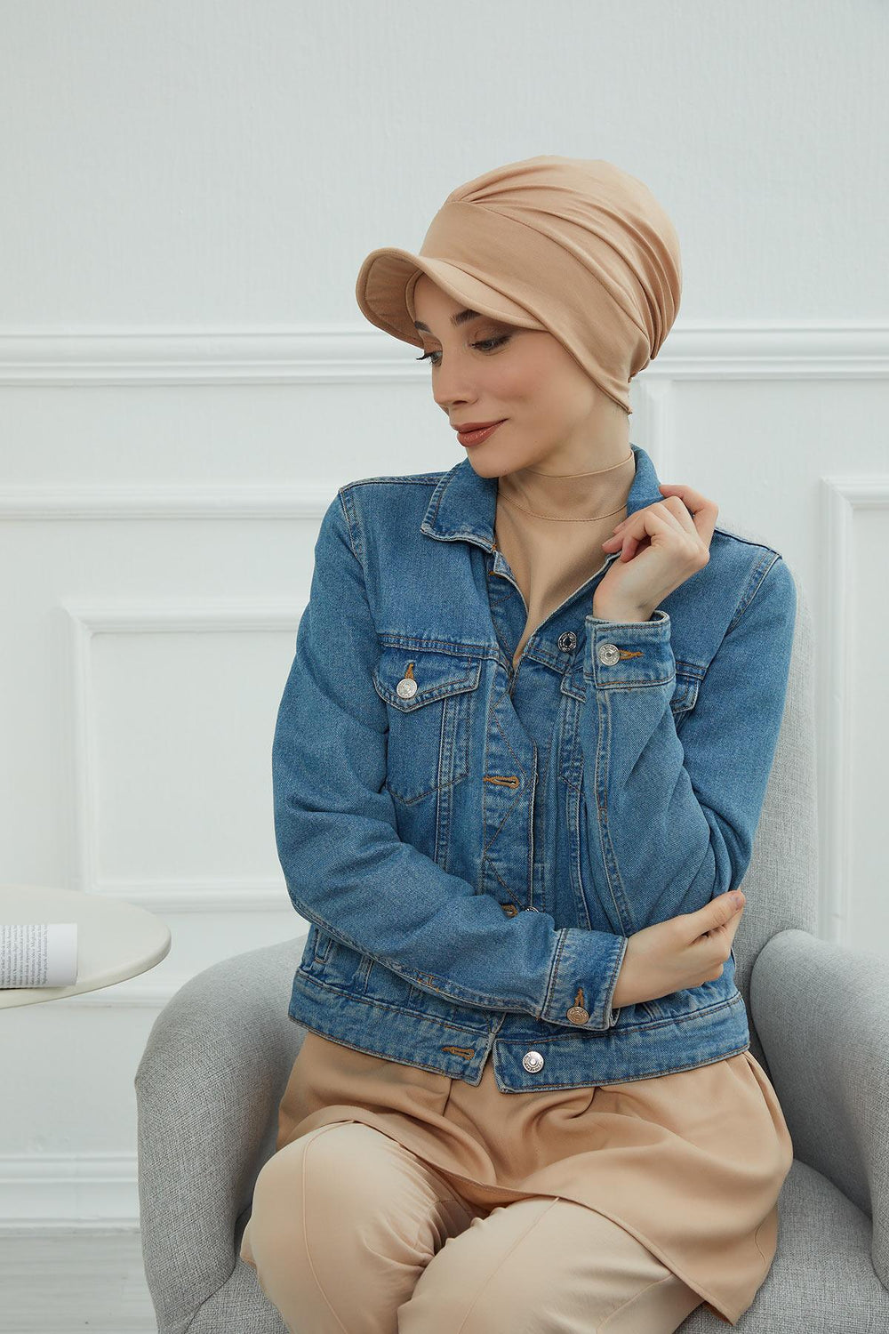 Soft Cotton Newsboy Visor Cap for Women, Stylish Lightweight Plain Turban Visor Cap for Daily Use, Fashionable Turban Chemo Headwrap,B-30 Sand Brown