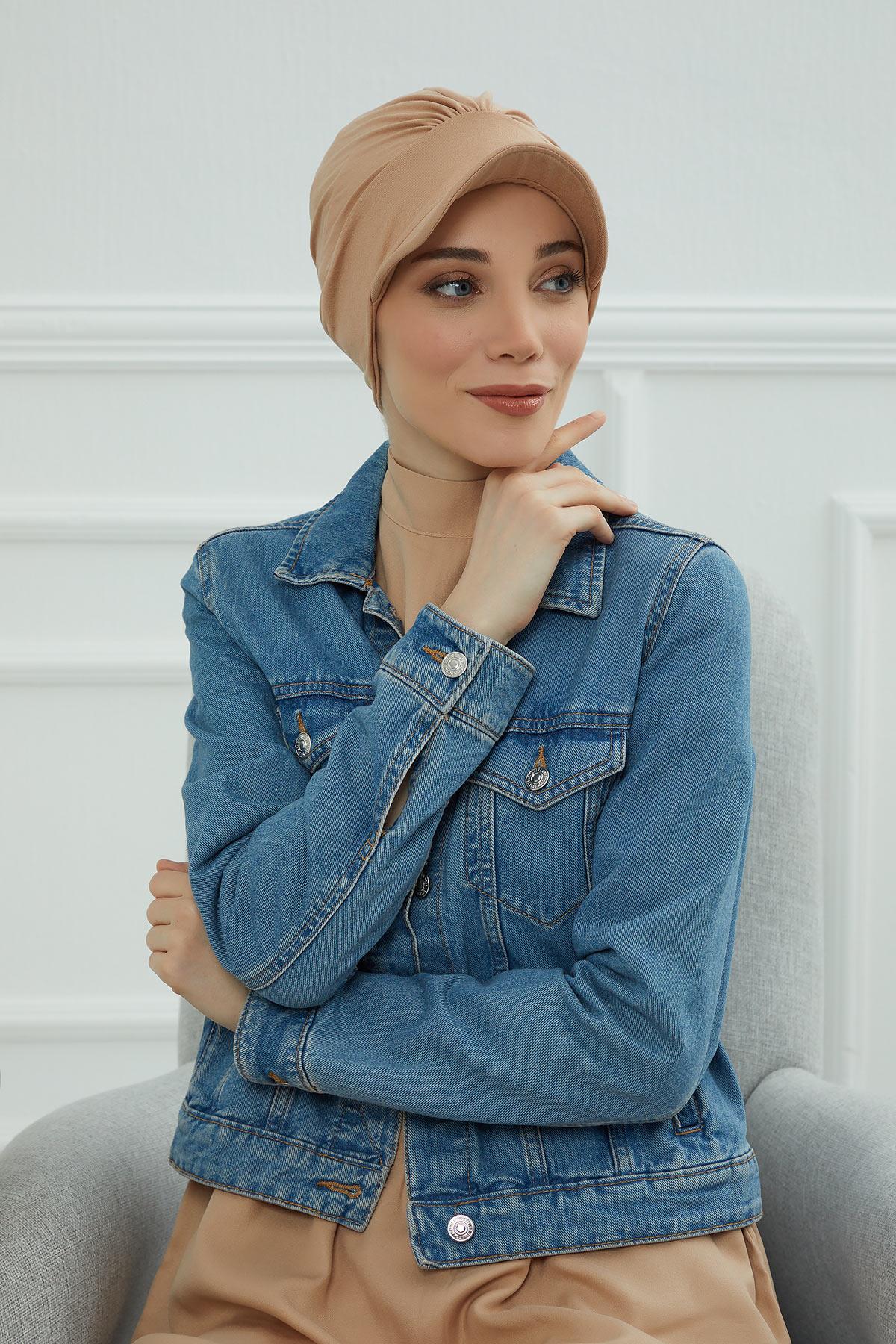 Soft Cotton Newsboy Visor Cap for Women, Stylish Lightweight Plain Turban Visor Cap for Daily Use, Fashionable Turban Chemo Headwrap,B-30 Sand Brown