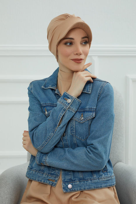Soft Cotton Newsboy Visor Cap for Women, Stylish Lightweight Plain Turban Visor Cap for Daily Use, Fashionable Turban Chemo Headwrap,B-30 Sand Brown