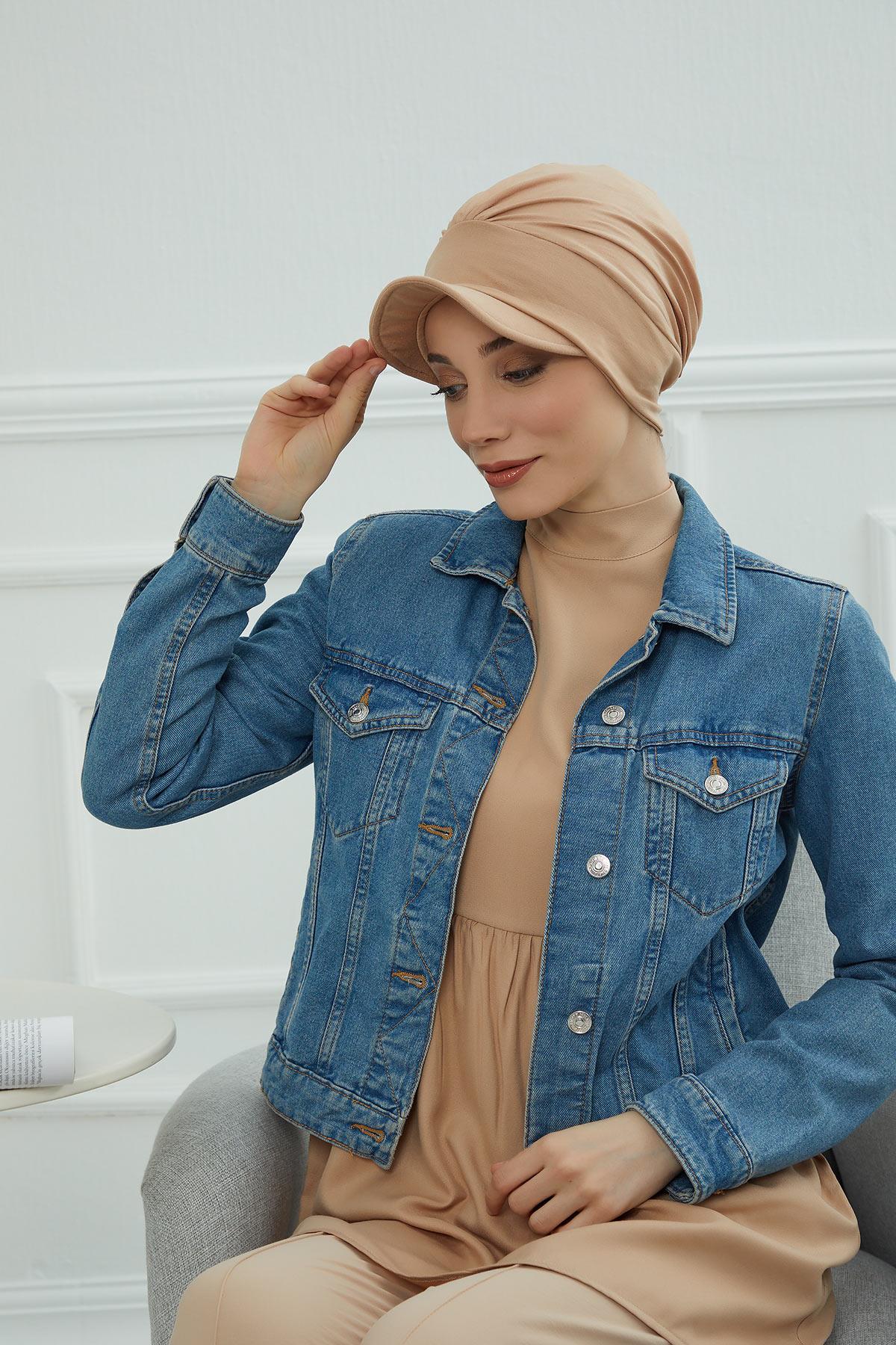 Soft Cotton Newsboy Visor Cap for Women, Stylish Lightweight Plain Turban Visor Cap for Daily Use, Fashionable Turban Chemo Headwrap,B-30 Sand Brown