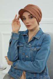 Soft Cotton Newsboy Visor Cap for Women, Stylish Lightweight Plain Turban Visor Cap for Daily Use, Fashionable Turban Chemo Headwrap,B-30 Caramel Brown