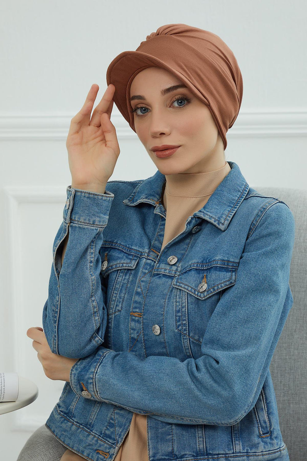 Soft Cotton Newsboy Visor Cap for Women, Stylish Lightweight Plain Turban Visor Cap for Daily Use, Fashionable Turban Chemo Headwrap,B-30 Caramel Brown