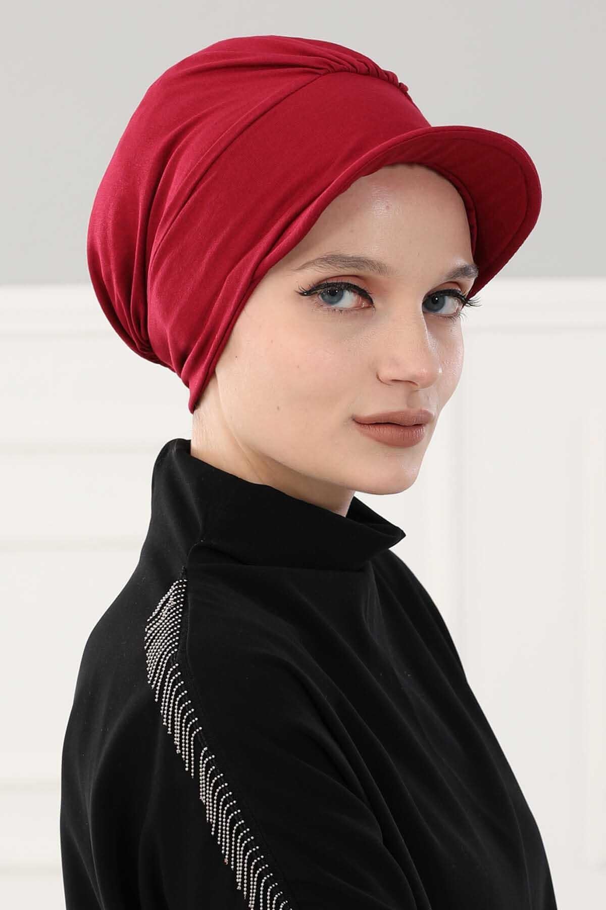 Soft Cotton Newsboy Visor Cap for Women, Stylish Lightweight Plain Turban Visor Cap for Daily Use, Fashionable Turban Chemo Headwrap,B-30 Maroon