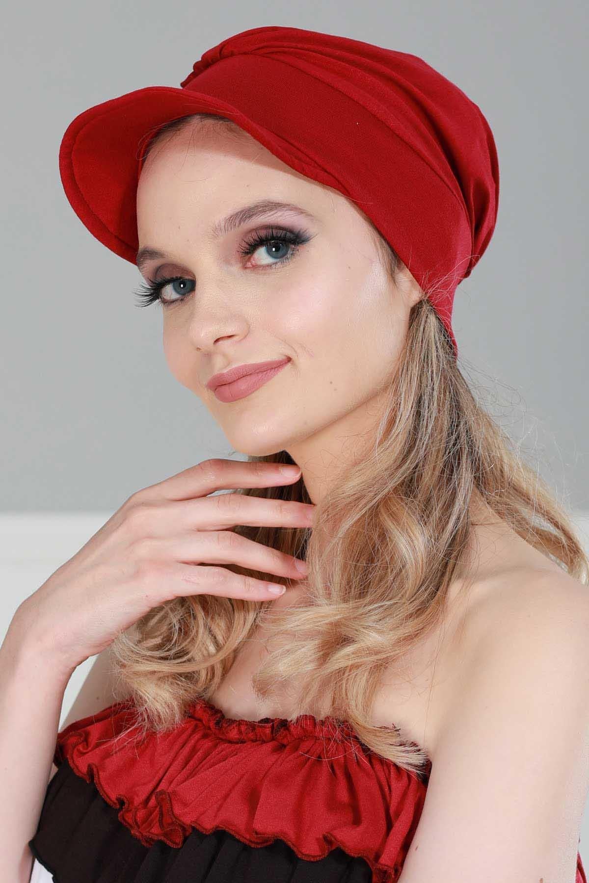 Soft Cotton Newsboy Visor Cap for Women, Stylish Lightweight Plain Turban Visor Cap for Daily Use, Fashionable Turban Chemo Headwrap,B-30 Maroon