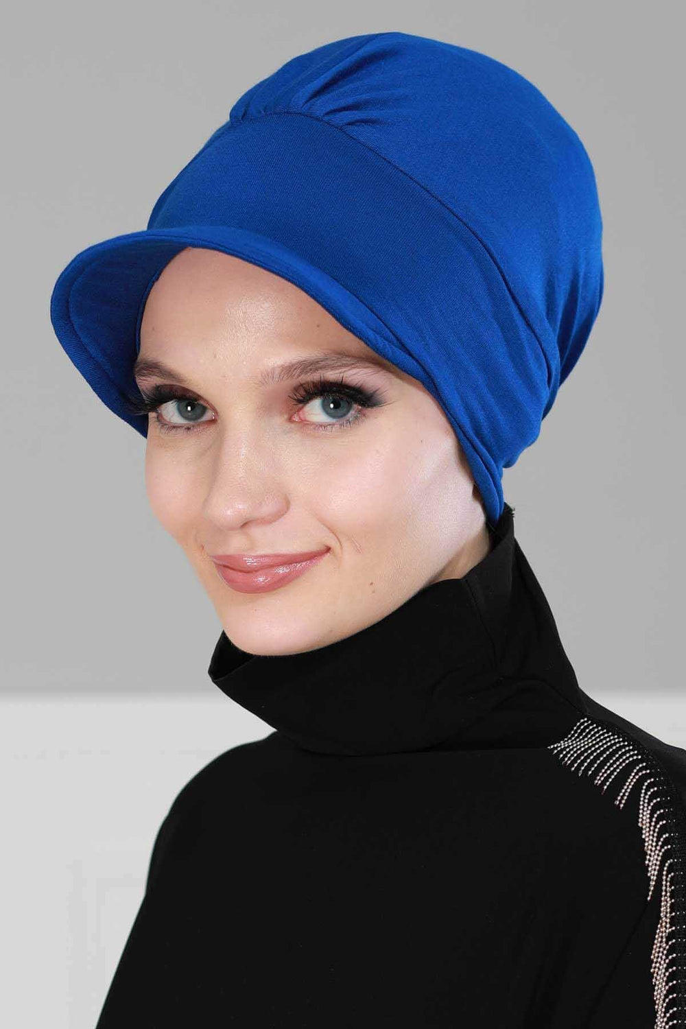 Soft Cotton Newsboy Visor Cap for Women, Stylish Lightweight Plain Turban Visor Cap for Daily Use, Fashionable Turban Chemo Headwrap,B-30 Sax Blue