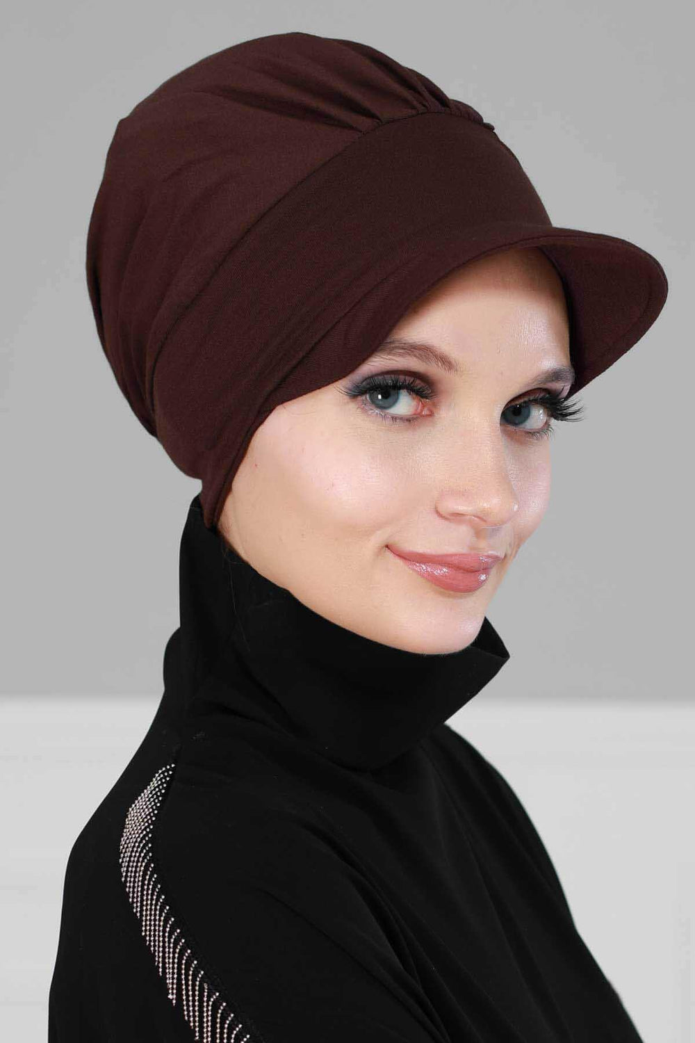 Soft Cotton Newsboy Visor Cap for Women, Stylish Lightweight Plain Turban Visor Cap for Daily Use, Fashionable Turban Chemo Headwrap,B-30 Brown