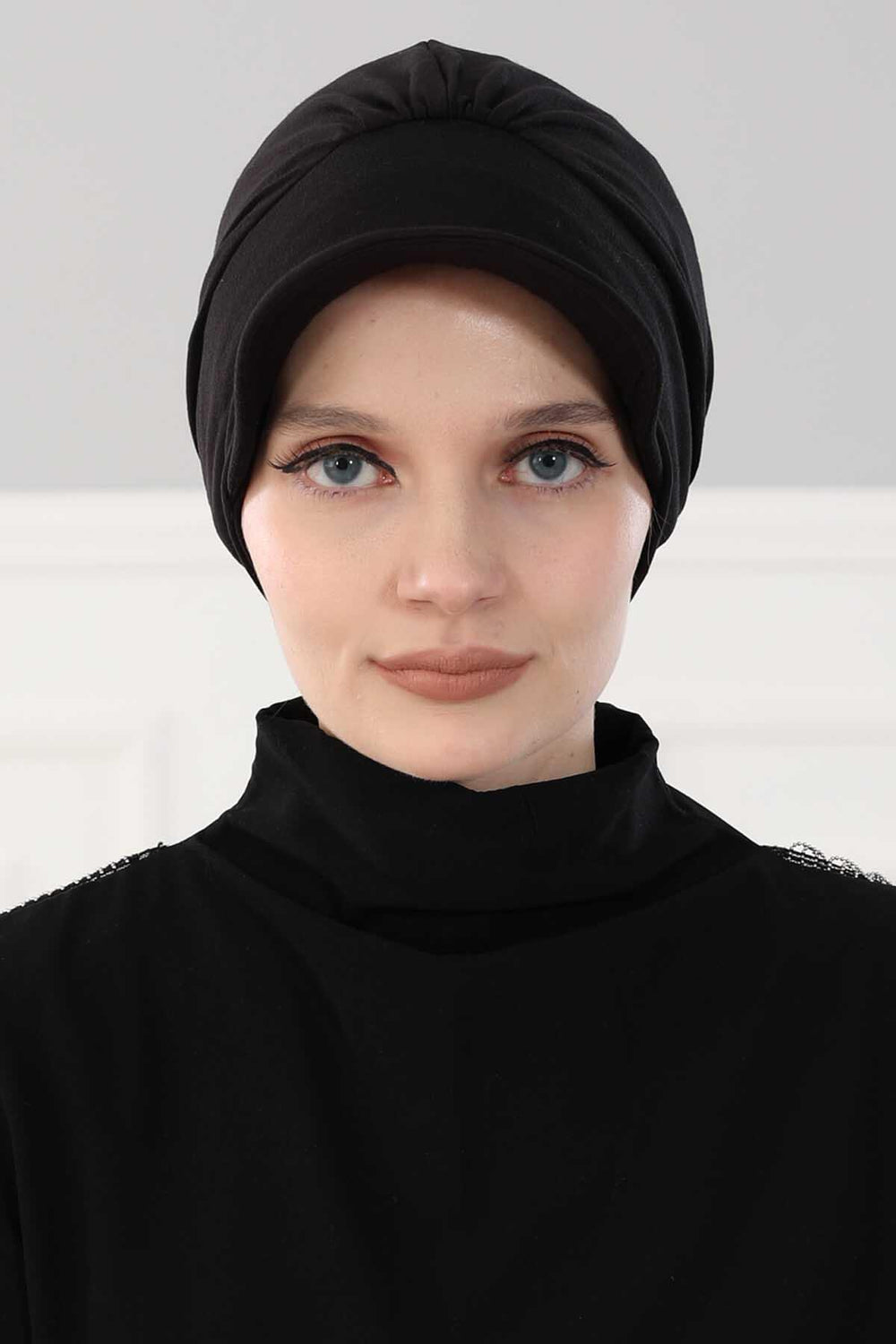 Soft Cotton Newsboy Visor Cap for Women, Stylish Lightweight Plain Turban Visor Cap for Daily Use, Fashionable Turban Chemo Headwrap,B-30 Black
