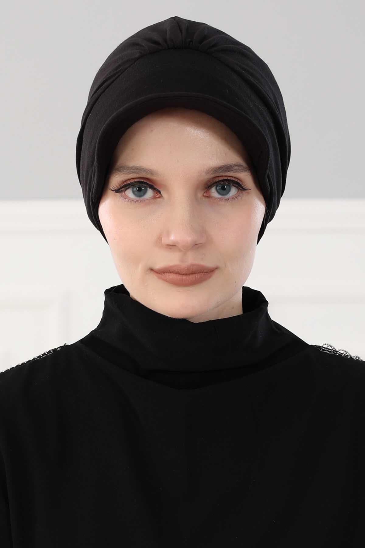 Soft Cotton Newsboy Visor Cap for Women, Stylish Lightweight Plain Turban Visor Cap for Daily Use, Fashionable Turban Chemo Headwrap,B-30 Black