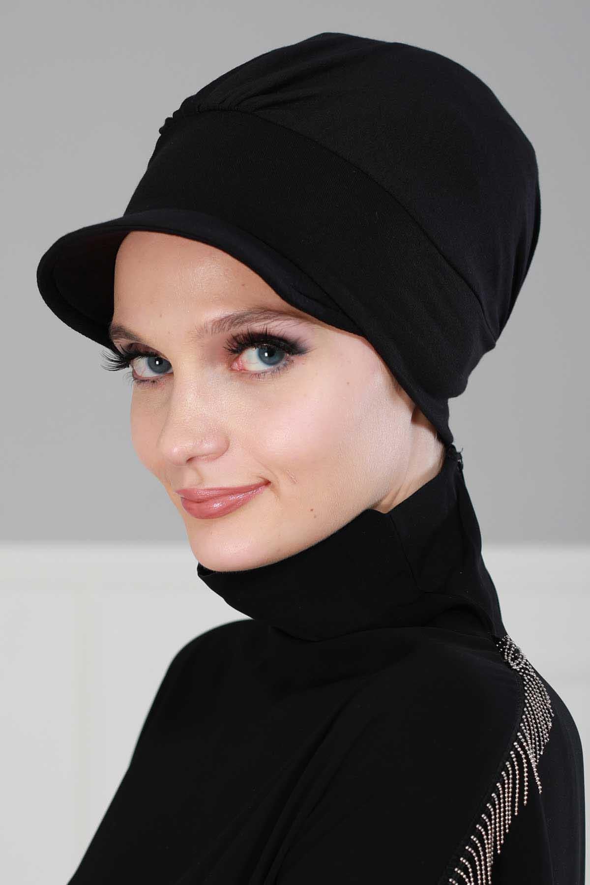 Soft Cotton Newsboy Visor Cap for Women, Stylish Lightweight Plain Turban Visor Cap for Daily Use, Fashionable Turban Chemo Headwrap,B-30 Black