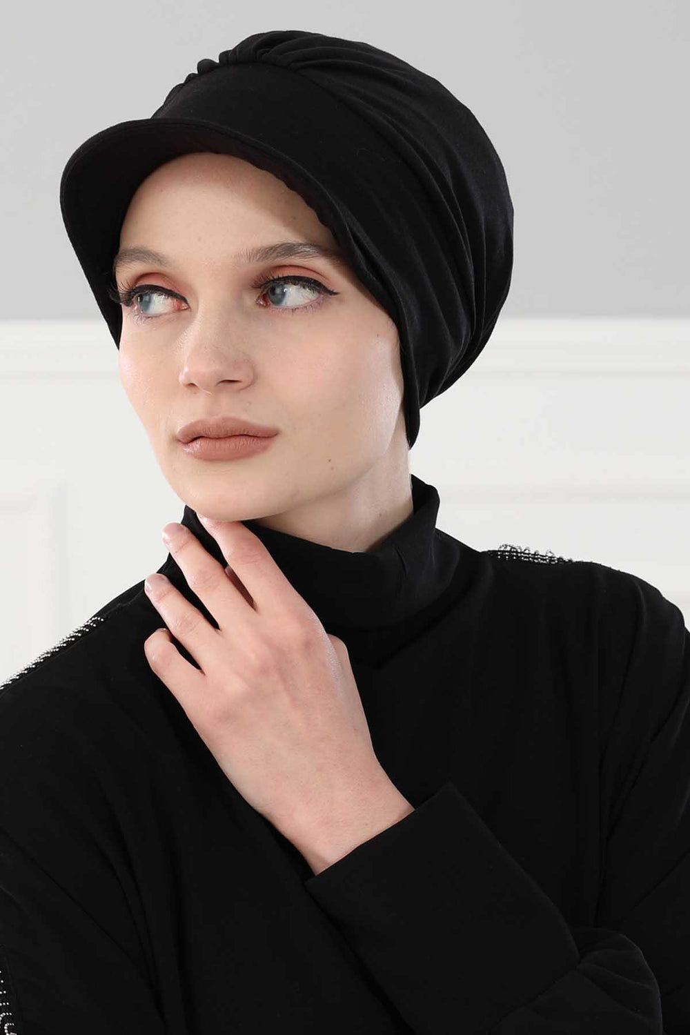 Soft Cotton Newsboy Visor Cap for Women, Stylish Lightweight Plain Turban Visor Cap for Daily Use, Fashionable Turban Chemo Headwrap,B-30 Black