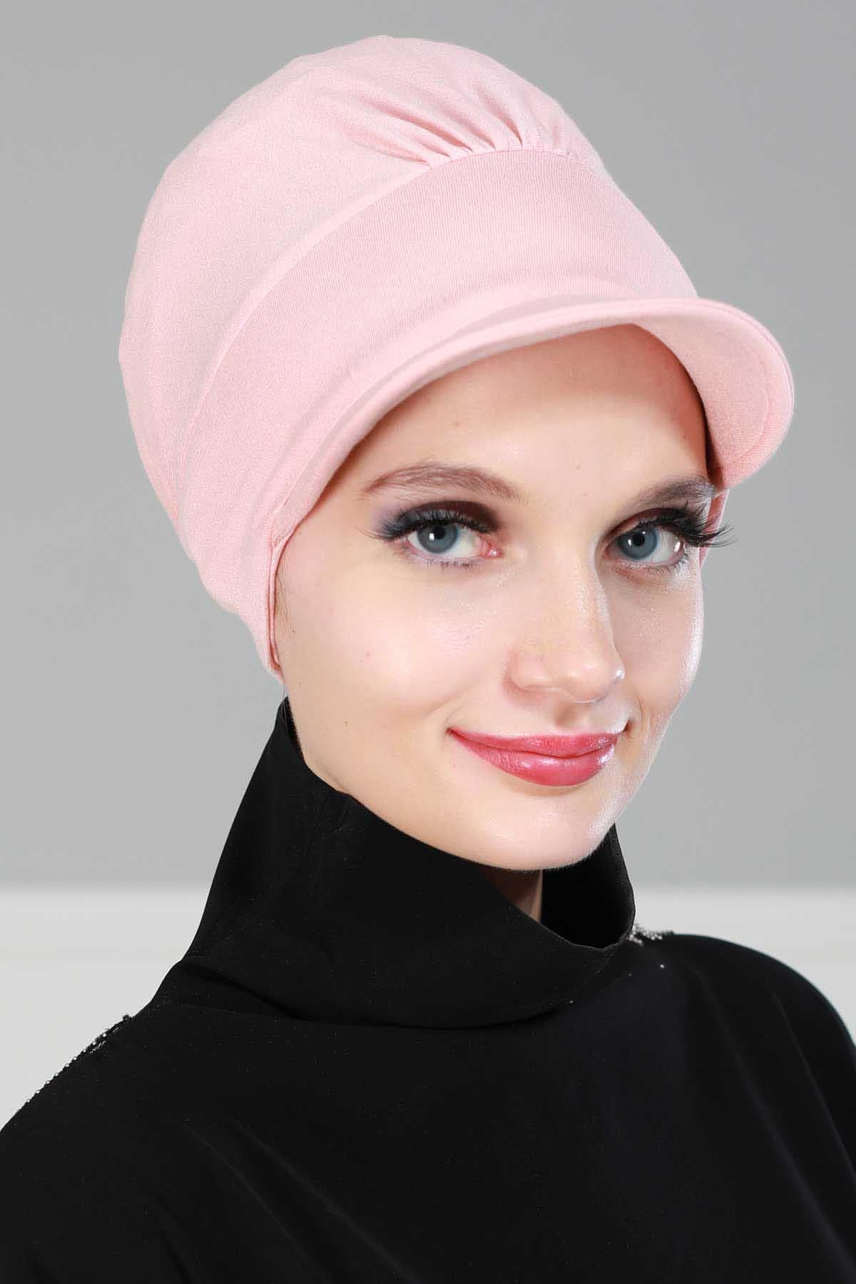Soft Cotton Newsboy Visor Cap for Women, Stylish Lightweight Plain Turban Visor Cap for Daily Use, Fashionable Turban Chemo Headwrap,B-30 Powder