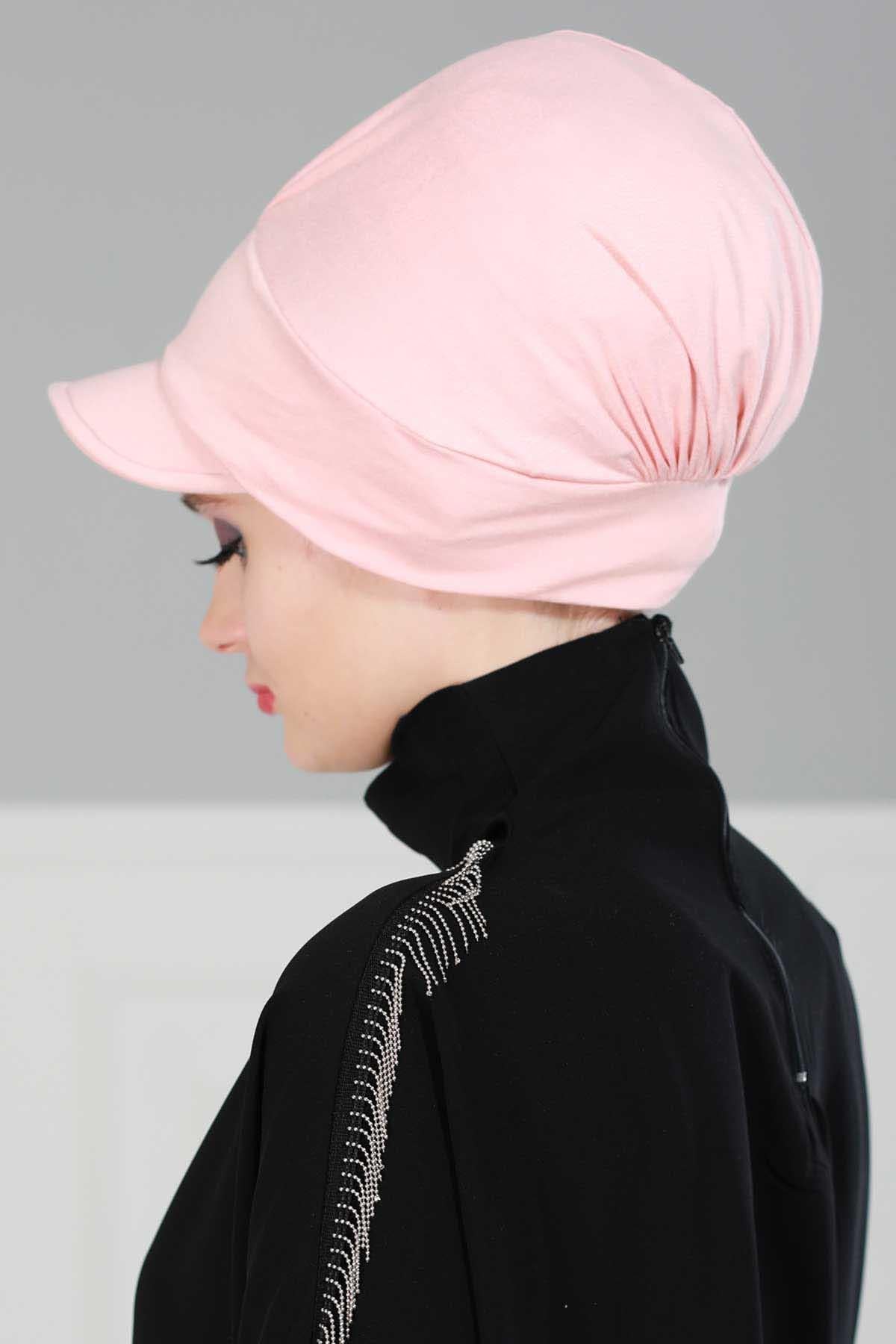 Soft Cotton Newsboy Visor Cap for Women, Stylish Lightweight Plain Turban Visor Cap for Daily Use, Fashionable Turban Chemo Headwrap,B-30 Powder