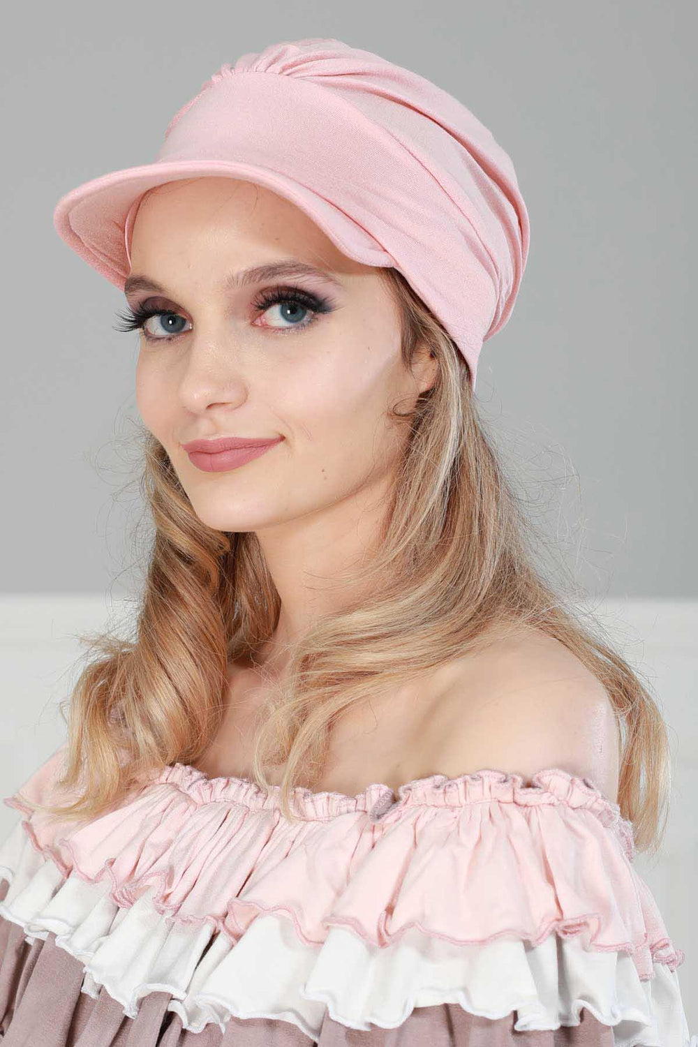 Soft Cotton Newsboy Visor Cap for Women, Stylish Lightweight Plain Turban Visor Cap for Daily Use, Fashionable Turban Chemo Headwrap,B-30 Powder