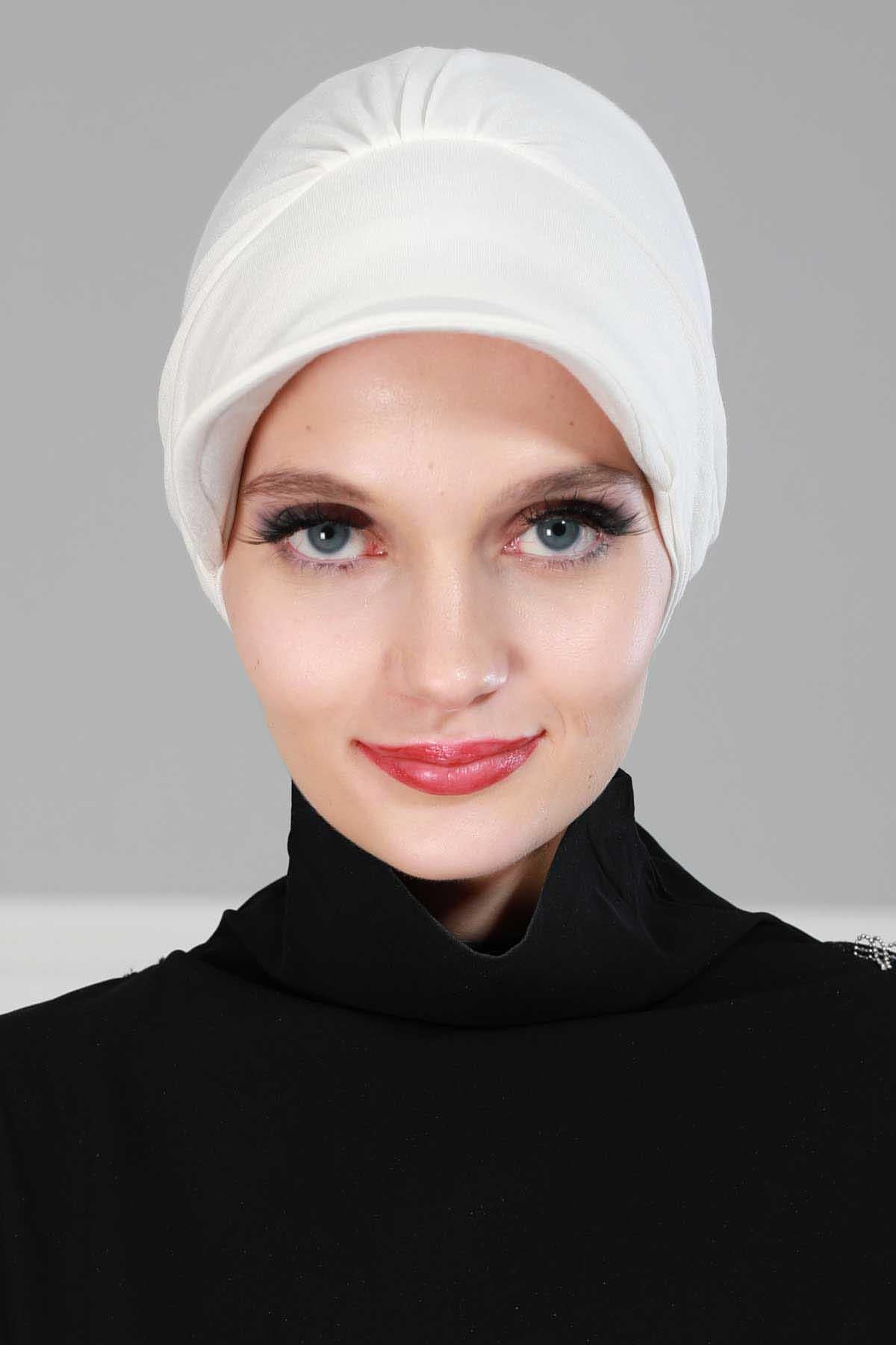 Soft Cotton Newsboy Visor Cap for Women, Stylish Lightweight Plain Turban Visor Cap for Daily Use, Fashionable Turban Chemo Headwrap,B-30 Ivory