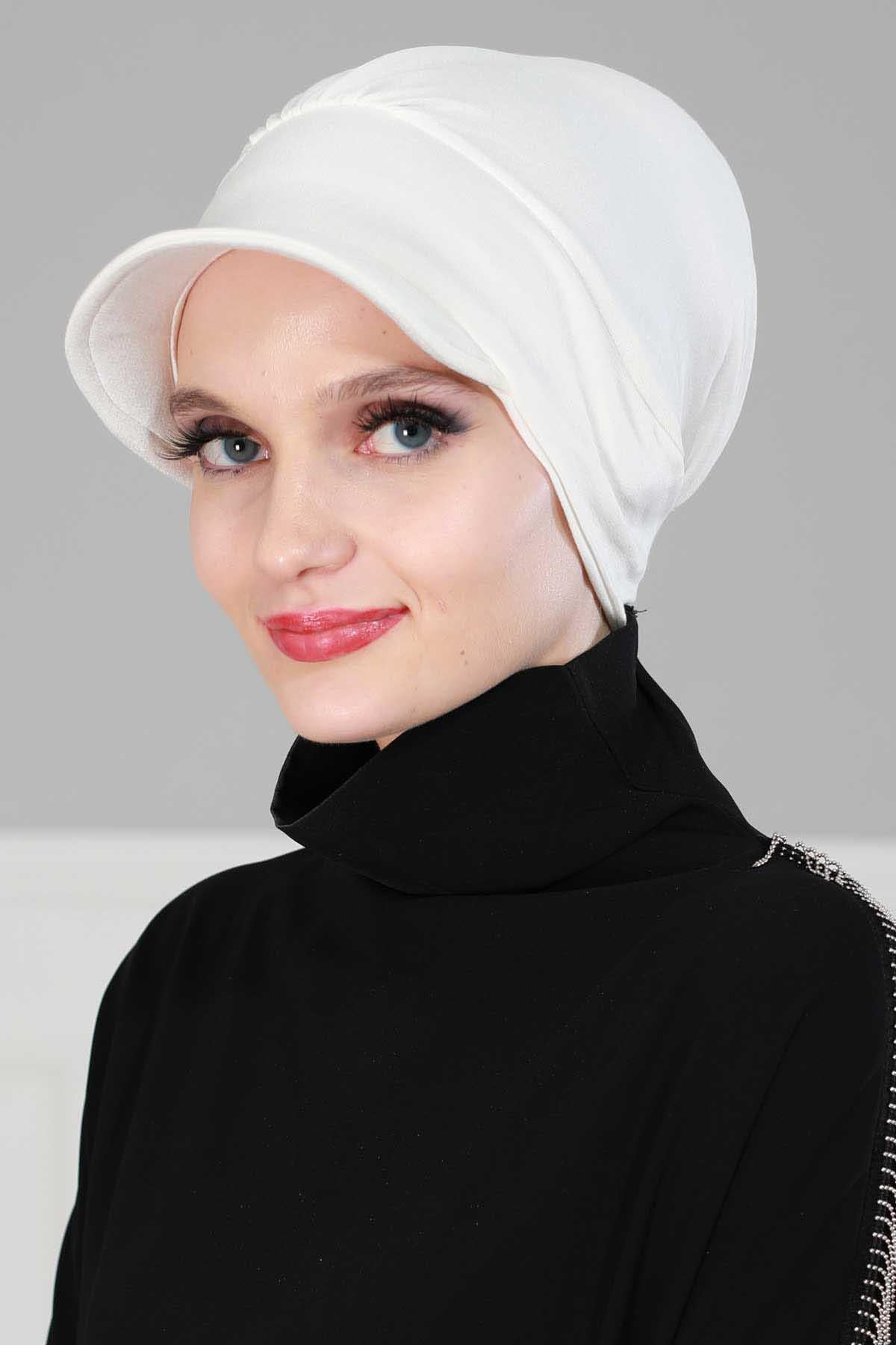 Soft Cotton Newsboy Visor Cap for Women, Stylish Lightweight Plain Turban Visor Cap for Daily Use, Fashionable Turban Chemo Headwrap,B-30 Ivory
