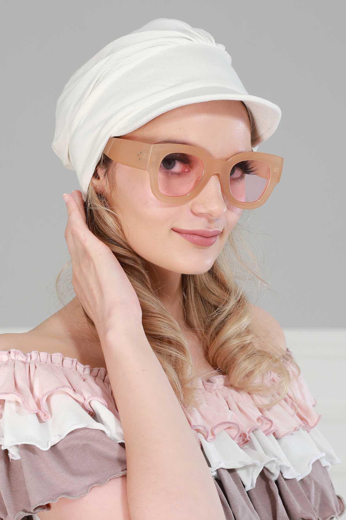 Soft Cotton Newsboy Visor Cap for Women, Stylish Lightweight Plain Turban Visor Cap for Daily Use, Fashionable Turban Chemo Headwrap,B-30 Ivory
