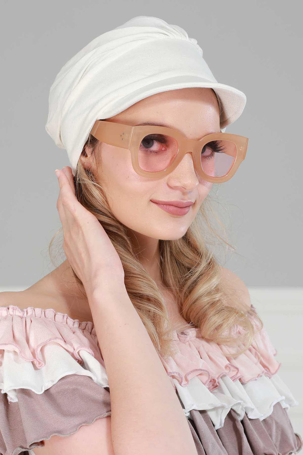 Soft Cotton Newsboy Visor Cap for Women, Stylish Lightweight Plain Turban Visor Cap for Daily Use, Fashionable Turban Chemo Headwrap,B-30 Ivory
